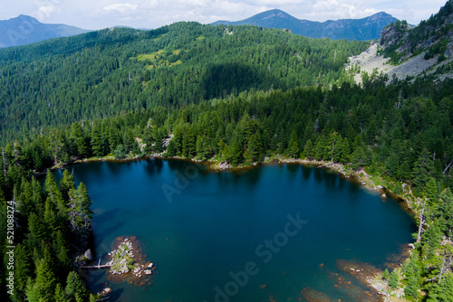 Montenegro. Prokletiye National Park. Mountain lake. Popular tourist spot. Drone. Aerial view