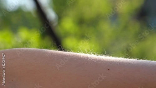 Hair rises from static electricity. An example of static electricity.