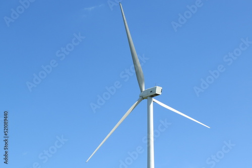 wind turbine blades and clear blue sky