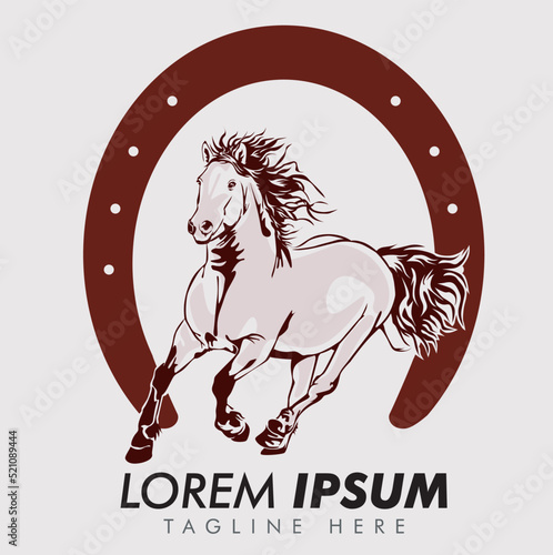 Stylish horse logo galloping in brown color