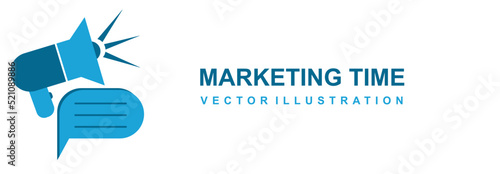 Marketing time concept with megaphone. Loudspeaker banner template. Marketing design vector illustration