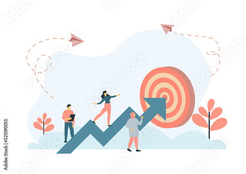 Teamwork, working with the same goal. Goals, and objectives, business growth, business plan, goal setting concept. Vector isolated concept creative illustration.