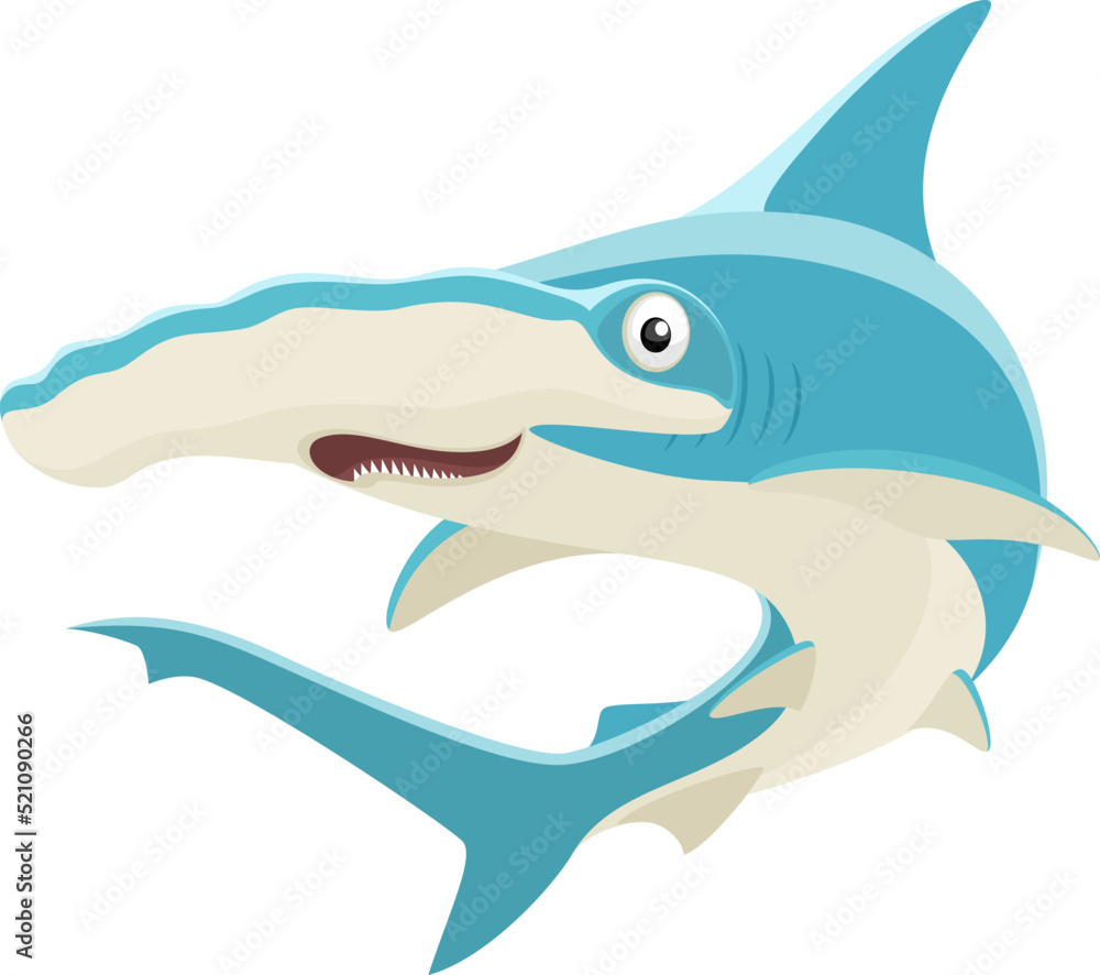 Vector illustration of a happy cartoon hammerhead shark. Stock Vector