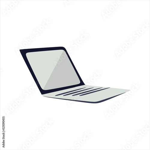 Notebook device vector illustration. Laptop with blank screen. Open laptop side view