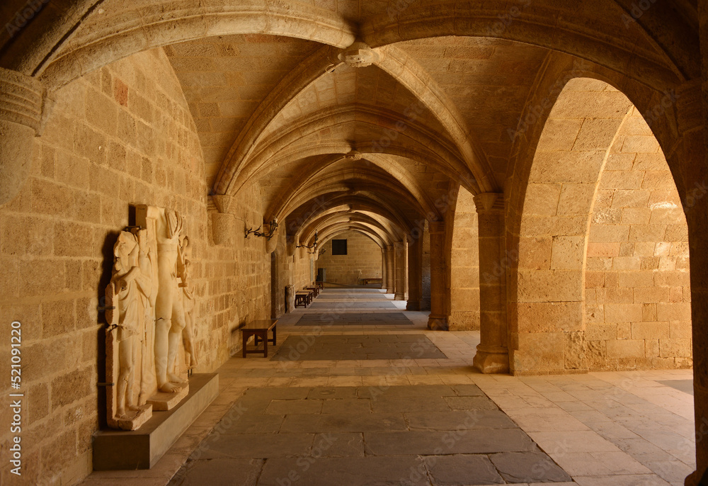 Grandmaster palace in Rhodes, Greece, no people, archway