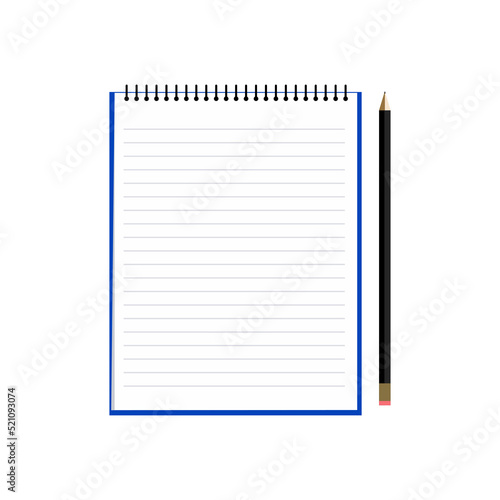 Pencil and notepad vector icon. blank notepad sheet in flat style. Educational subject illustration