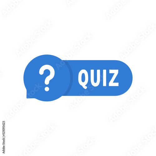 blue speech bubble with quiz text and question mark