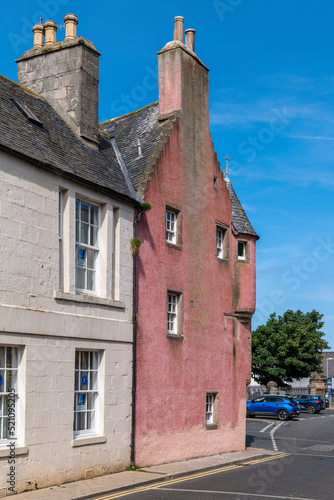21 July 2022. Banff, Aberdeenshire, Scotland. This is a Pink Coloured old Building.