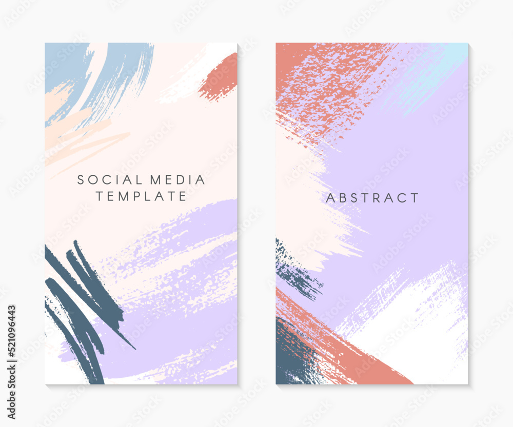 Set of editable insta story templates with copy space for text.Ig vector layouts with hand drawn brush strokes and textures.Trendy design for social media marketing,digital post,prints,banners.