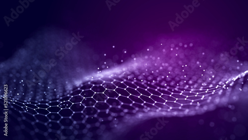 Abstract digital data background. Wave with moving dots. Musical stream of sounds. 3D rendering. © Liudmyla