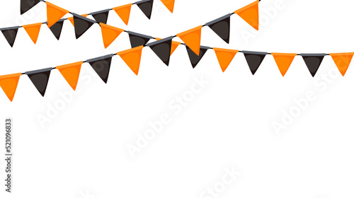 Halloween bunting. Black and orange flag garland. Triangle pennants chain. Party bunting decoration. Celebration flags for decor. Vector background 