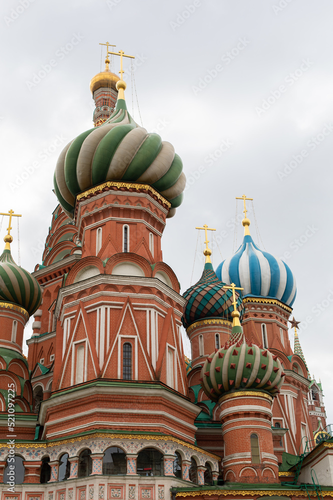 St. Basil's Cathedral on Red Square in Moscow Russia. Close-up vertical photography