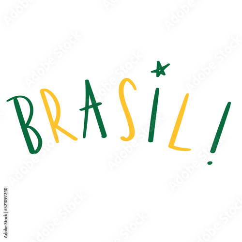brasil handwritten in portuguese, in yellow and green with white background. simple and minimalist.