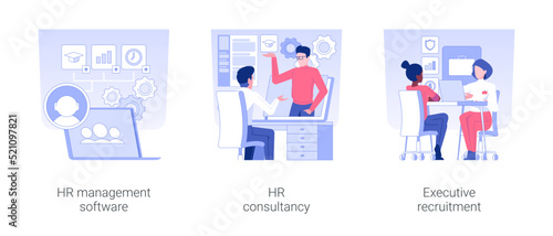 HR manager isolated concept vector illustration set. HR management software, career consultancy, executive recruitment, human resources, headhunting agency hiring professionals vector cartoon. © Vector Juice
