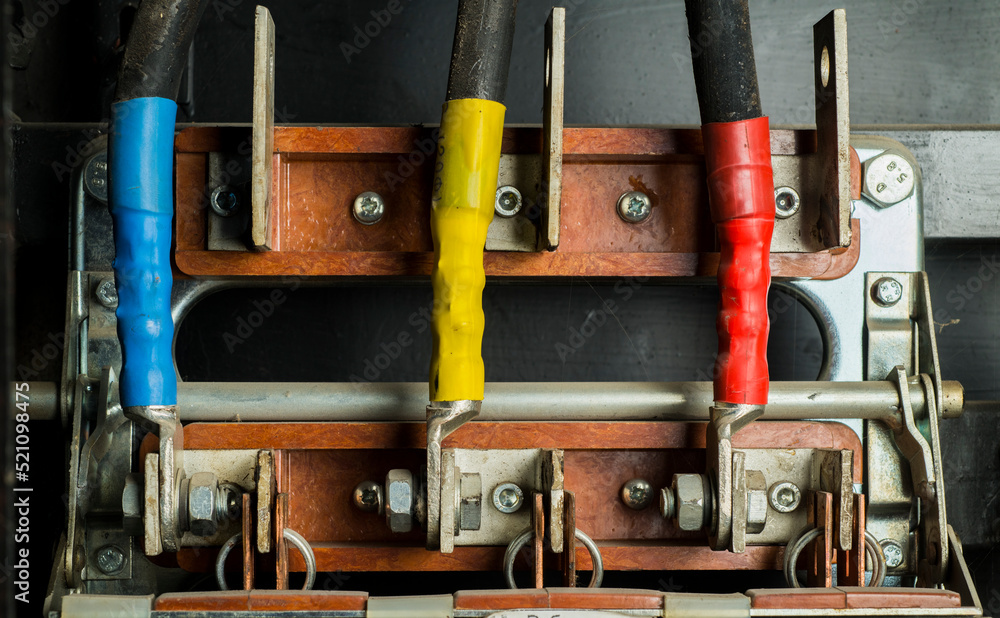 switching of electrical three-phase wires in the control panel. electrician technology connection power supply 380v switching of electrical three-phase wires in the control panel. electrician technology connection power supply 380v