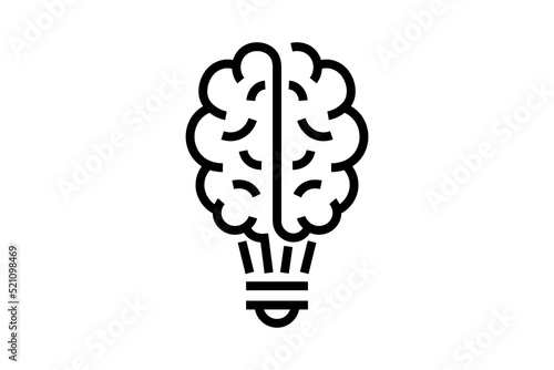 Brain light bulb linear innovation icon. Creative thinking idea outline solution logo. Isolated inspiration symbol for education business brand identity. Lightbulb vector eps illustration