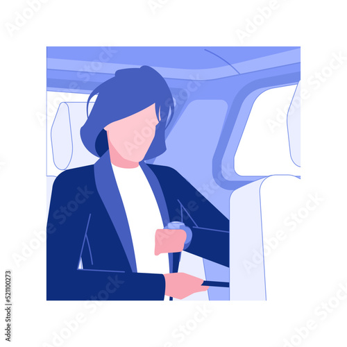 Business schedule isolated concept vector illustration. Busy man looking at his watch when driving with a personal driver, business class travel, time planning, go to meeting vector concept. photo