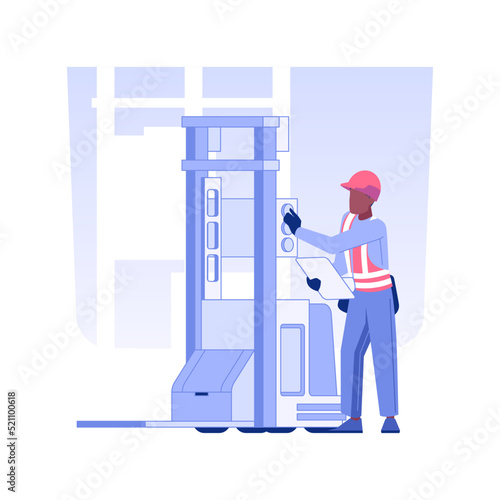 Automated forklift isolated concept vector illustration. Warehouse worker controls guided forklift at factory, wholesale business, foreign trade industry, goods transportation vector concept.