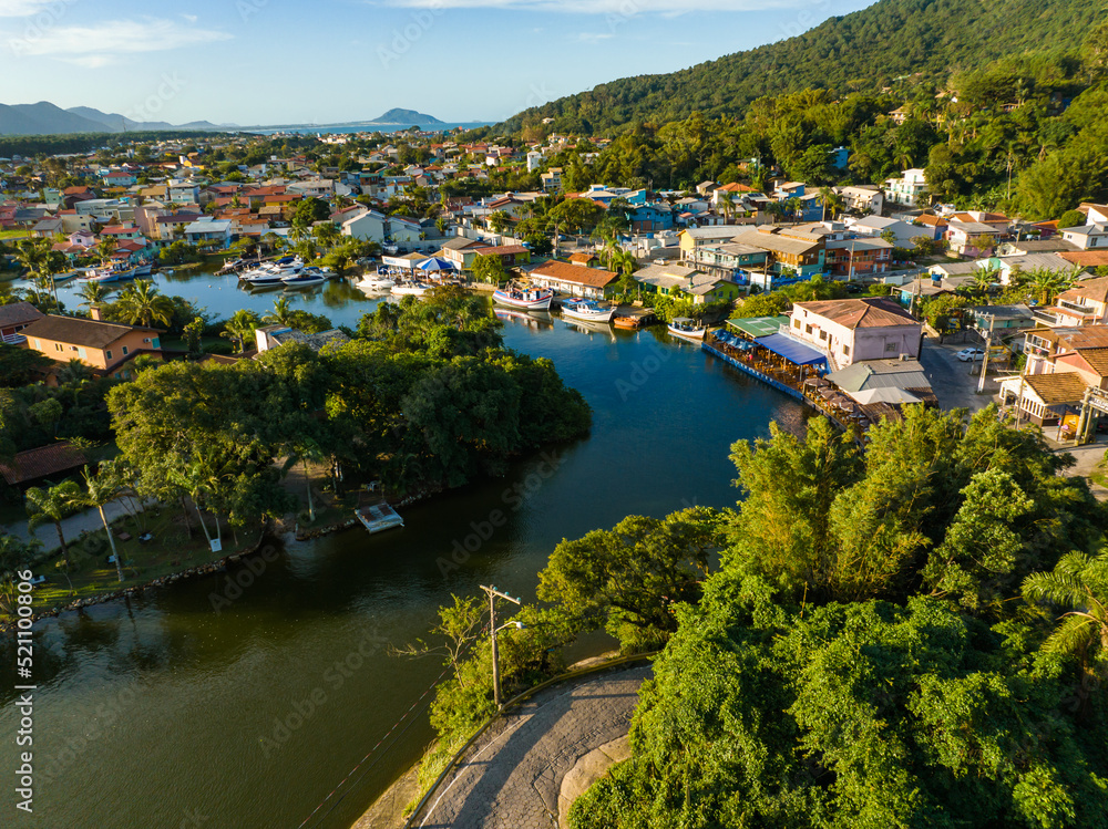 aerial photo of barra da lagoon late afternoon in florianópolis santa catarina brazil