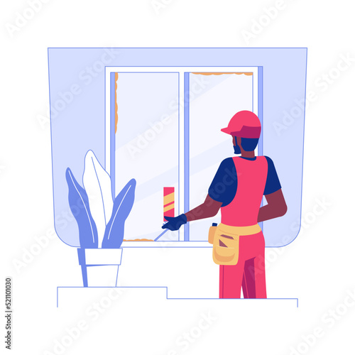 Insulating windows isolated concept vector illustration. Contractor spraying foam sealant on a new window, interior works, private house building, residential construction vector concept.