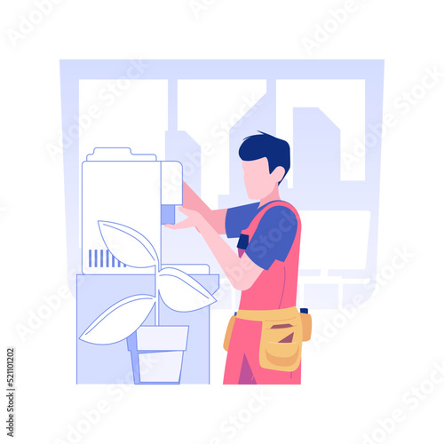 Coffee machine maintenance isolated concept vector illustration. Repairman fixing automatic coffee machine in the office, corporate business, fast maintenance service vector concept.