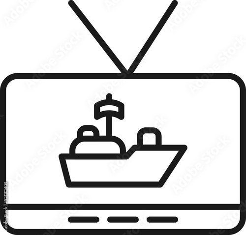 Television, tv set, tv show concept. Vector sign drawn in flat style. Suitable for sites, articles, books, apps. Editable stroke. Line icon of war ship on tv screen
