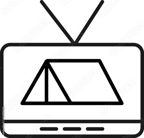 Television, tv set, tv show concept. Vector sign drawn in flat style. Suitable for sites, articles, books, apps. Editable stroke. Line icon of tent on tv screen