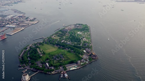 Aerial Over the Governor's Island, Brooklyn, New York Filmed From a Helicopter photo