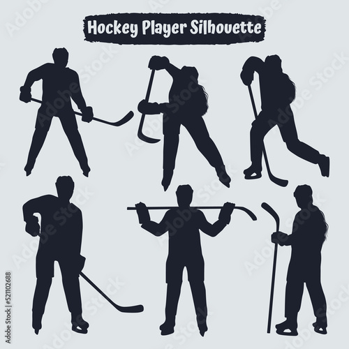 Collection of Hockey player silhouettes in different poses