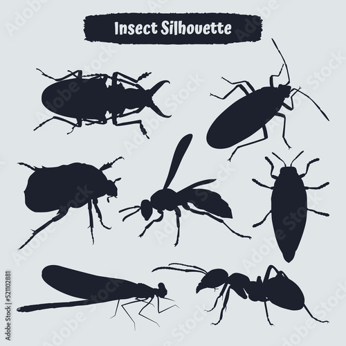 Flat insect silhouettes vector collection