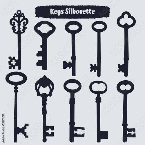 Vintage key vector set in engraving style. antique collection