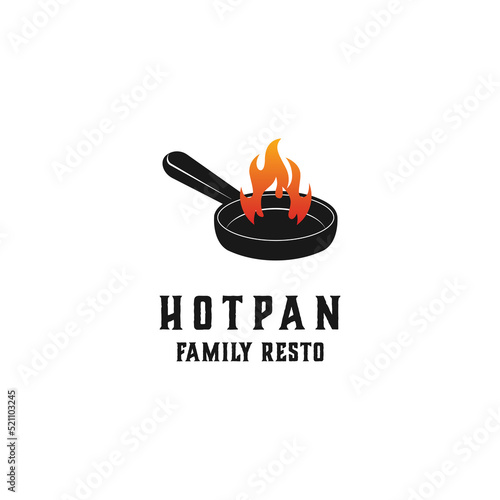 Fire Flame Hot Frying Pan Cooking Logo Vector Design Template