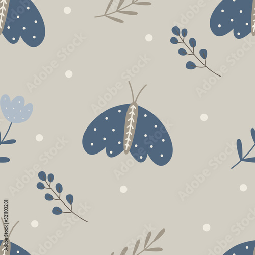 Seamless pattern with moth in boho style. Vector illustration