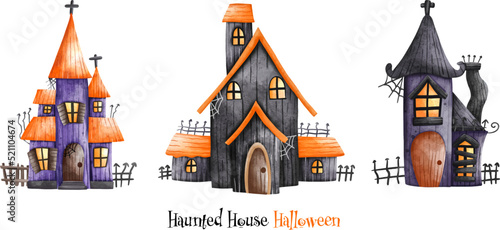 Happy Halloween. Halloween Haunted house with full moon. Halloween element. Halloween decoration..