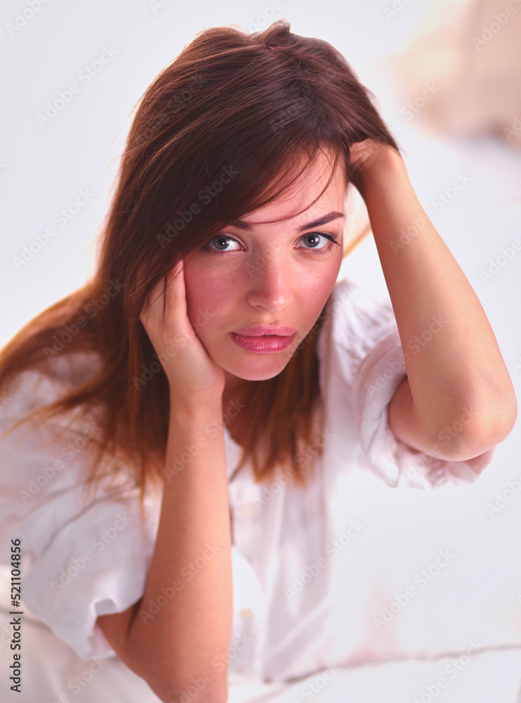 Portrait of beautiful young woman face. Isolated on white background. Portrait of beautiful young woman face. Isolated on white background.