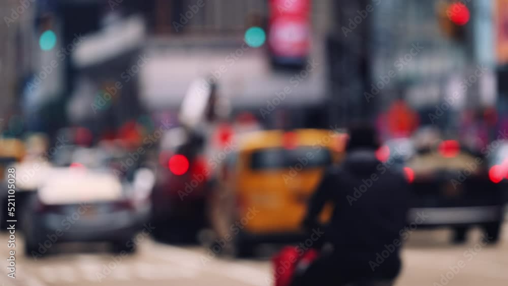 Traffic on the Road of Midtown New York. Defocused Cityscape