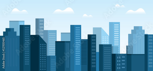 City landscape concept. Modern city with skyscrapers. Architecture and exterior. Poster or banner for website. Urbanization and structure. Corporate towers at night. Cartoon flat vector illustration