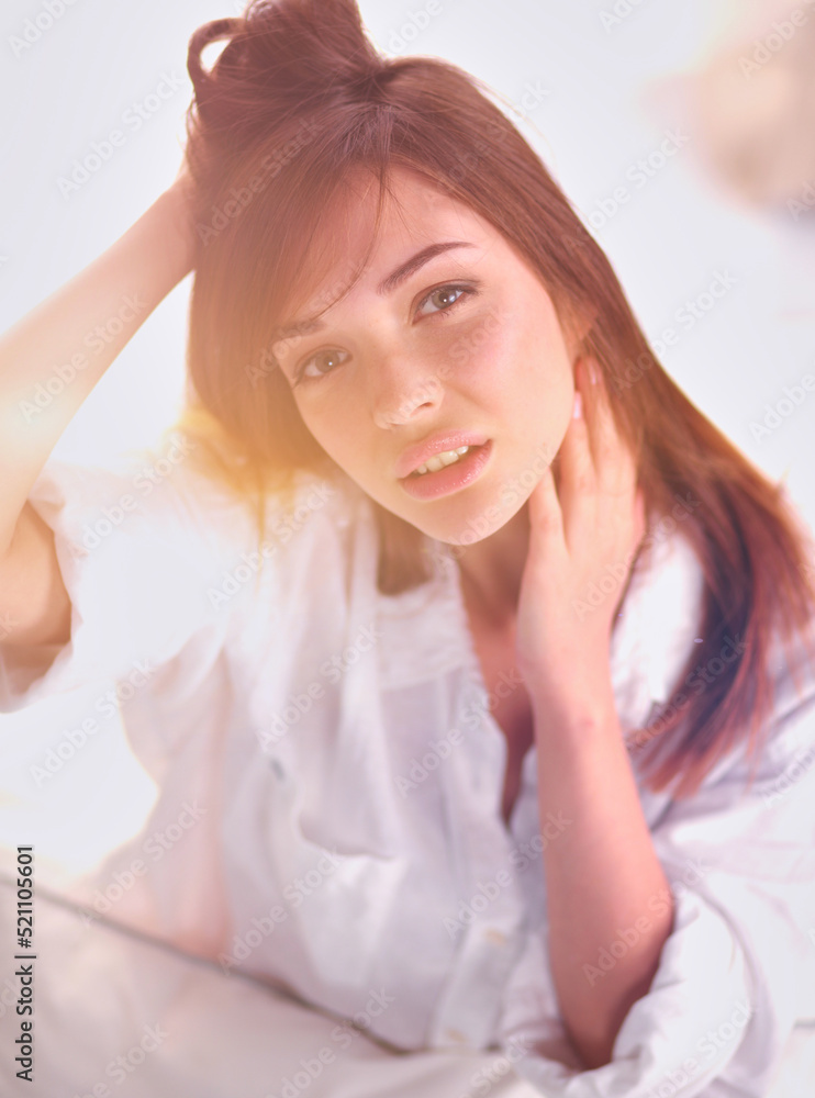 Portrait of beautiful young woman face. Isolated on white background. Portrait of beautiful young woman face. Isolated on white background.