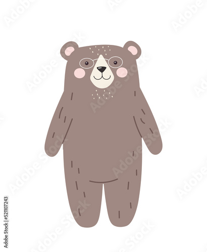 Cute teddy bear. Sticker for social networks. Toy or mascot for children. Charming bear, animal and wild life, forest dweller, mammal. Graphic element for website. Cartoon flat vector illustration
