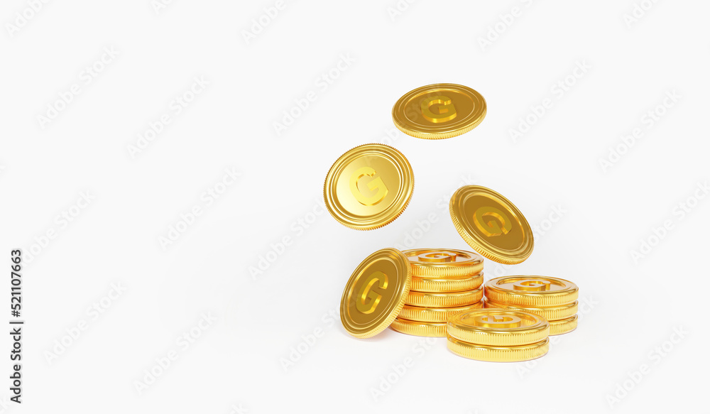 pile of gold coins on a white background Concept of currency, market, finance or investment, money, bank, treasure, wealth, cash. 3d rendering illustration.