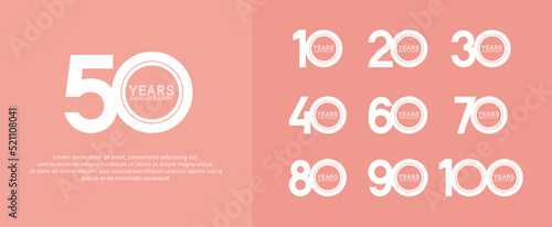 set of anniversary logo white color on pink background for celebration moment