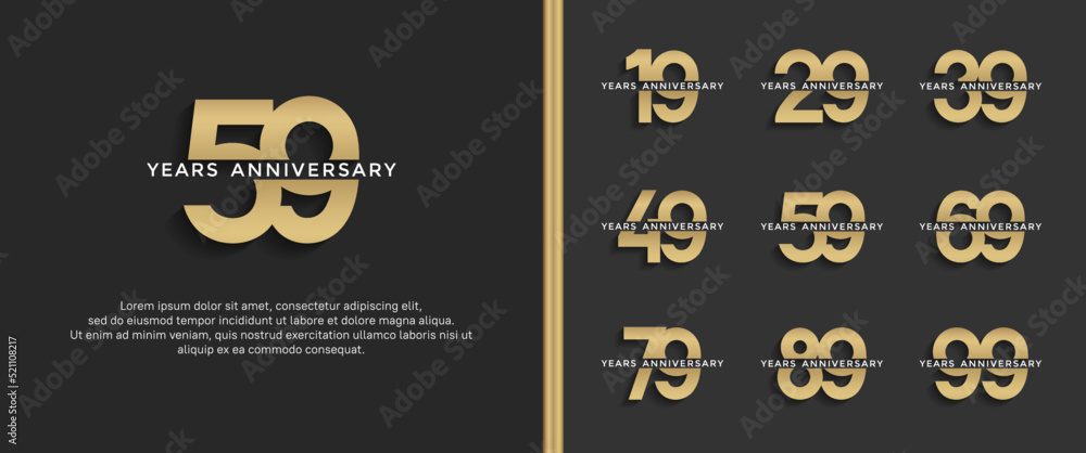 set of anniversary logo golden color on black background for celebration moment set of anniversary logo golden color on black background for celebration moment