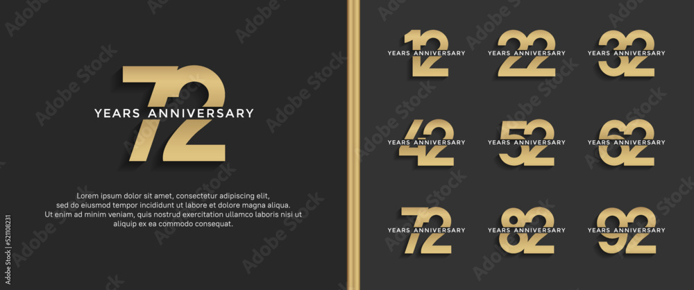 set of anniversary logo golden color on black background for celebration moment set of anniversary logo golden color on black background for celebration moment