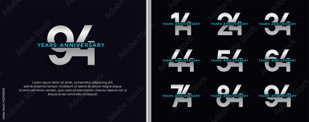 set of anniversary logo white and blue color on dark blue background for celebration moment