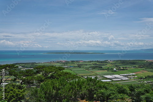 Okinawa,Japan - July 3, 2022: Taketomijima or Taketomi island viewed from Ishigakijima island, Okinawa, Japan 