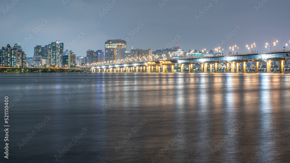 Han river and Seoul cityscape night view in South Korea