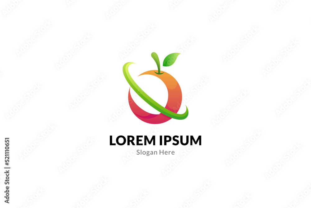 orange fruit logo with swoosh variation in orange and green gradient colors orange fruit logo with swoosh variation in orange and green gradient colors