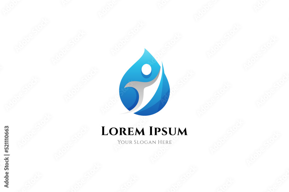 Template DD 05 water drop logo with people combination in blue gradient color Template DD 05 water drop logo with people combination in blue gradient color