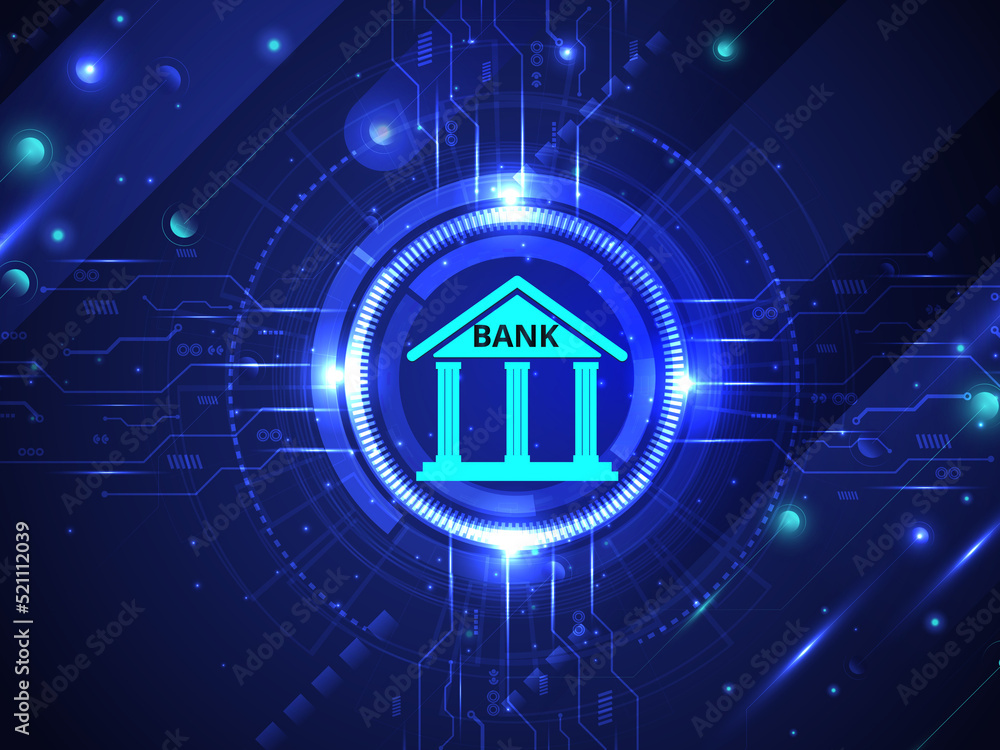3d illustration Build bank with digital background 3d illustration Build bank with digital background