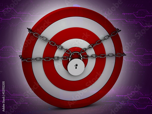 3d illustration dartboard locked with chain 